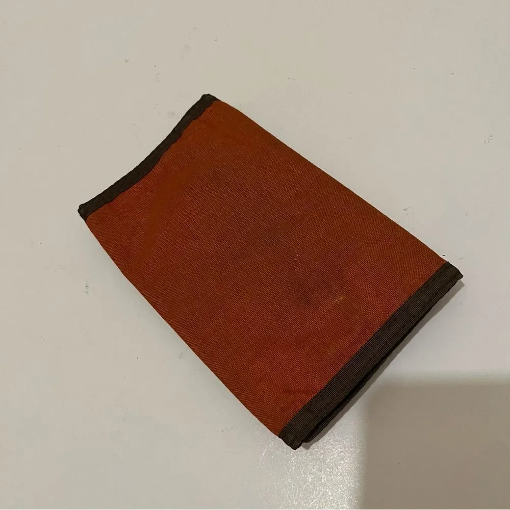 Vintage Rainbow Orange Rust Tri Fold Nylon Wallet w Calculator Hook Loop Closure